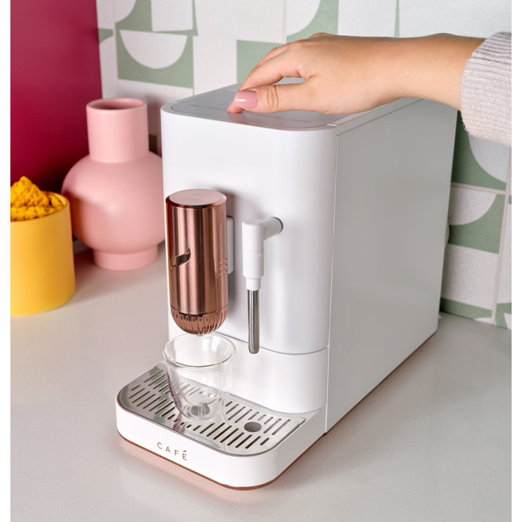 Matte White Stainless Steel Automatic Espresso Machine with Grinder and Frother