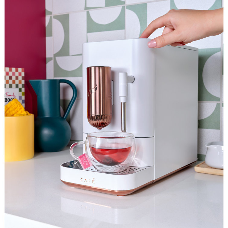 Matte White Stainless Steel Automatic Espresso Machine with Grinder and Frother