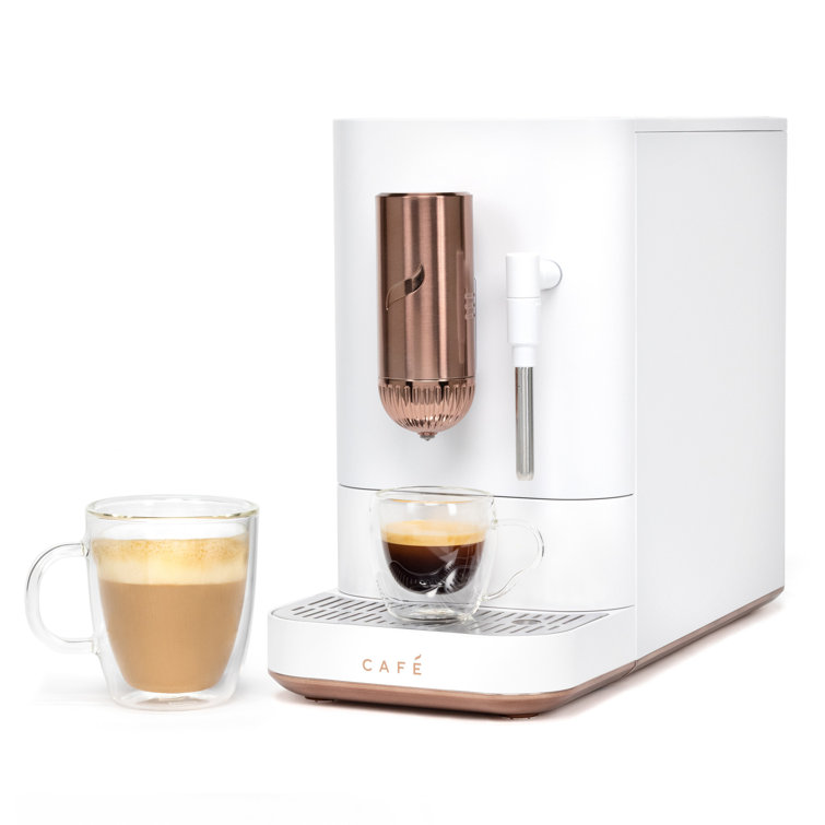 Matte White Stainless Steel Automatic Espresso Machine with Grinder and Frother