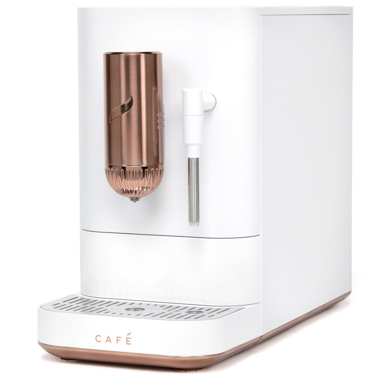 Matte White Stainless Steel Automatic Espresso Machine with Grinder and Frother