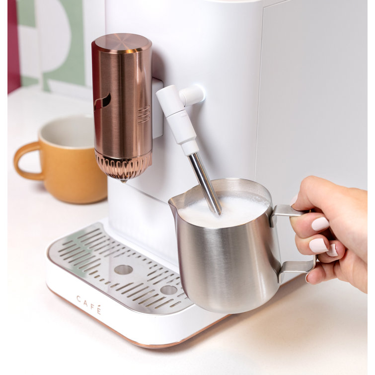 Matte White Stainless Steel Automatic Espresso Machine with Grinder and Frother