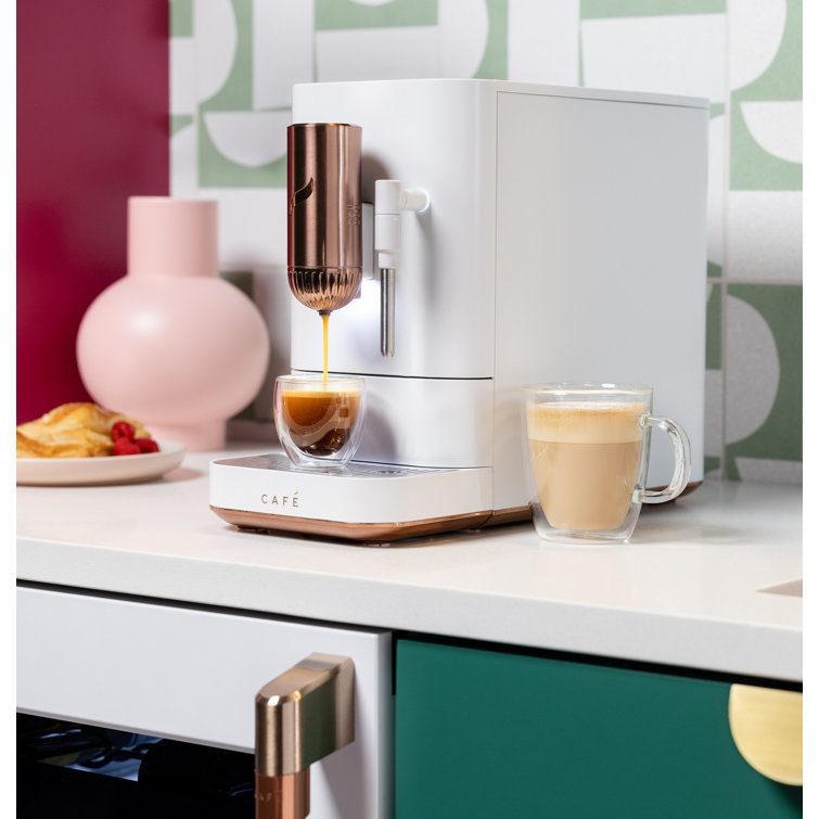 Matte White Stainless Steel Automatic Espresso Machine with Grinder and Frother