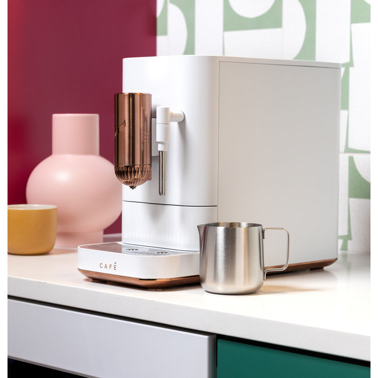 Matte White Stainless Steel Automatic Espresso Machine with Grinder and Frother