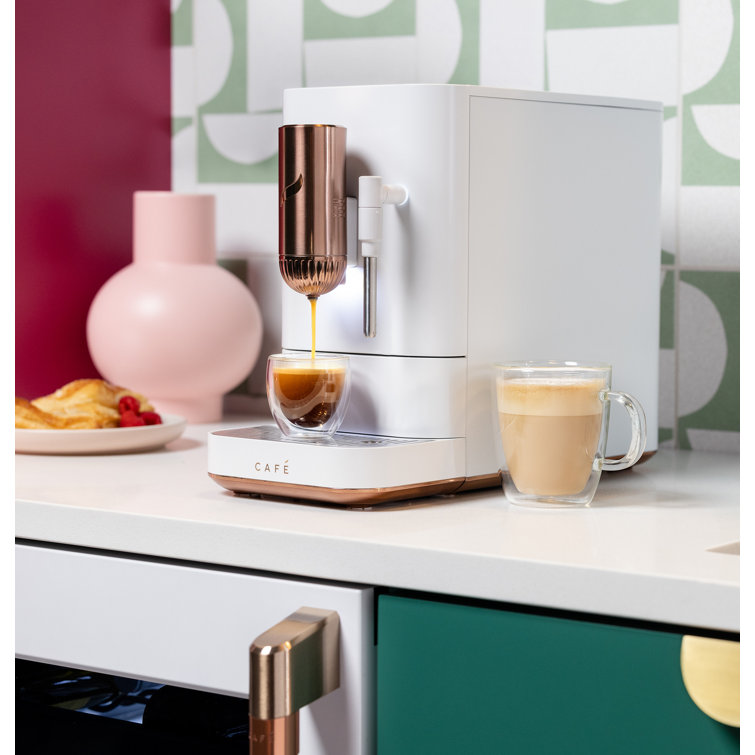 Matte White Stainless Steel Automatic Espresso Machine with Grinder and Frother