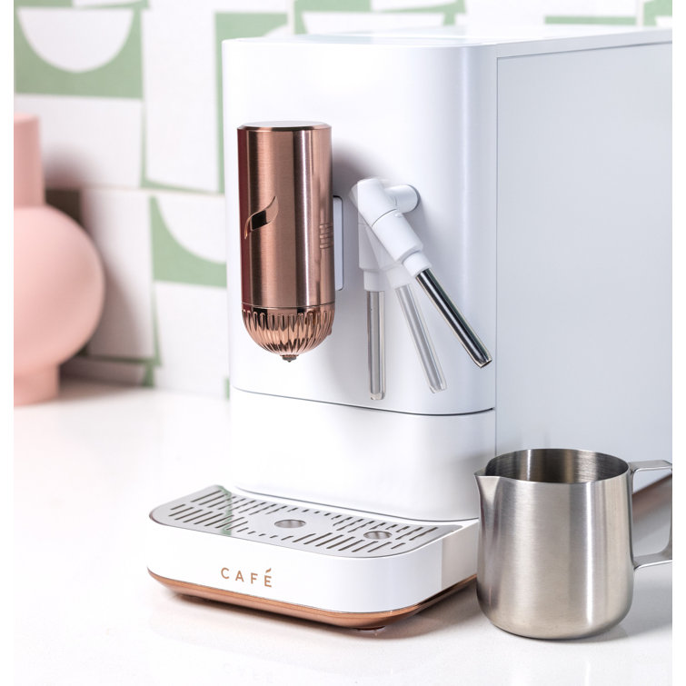 Matte White Stainless Steel Automatic Espresso Machine with Grinder and Frother