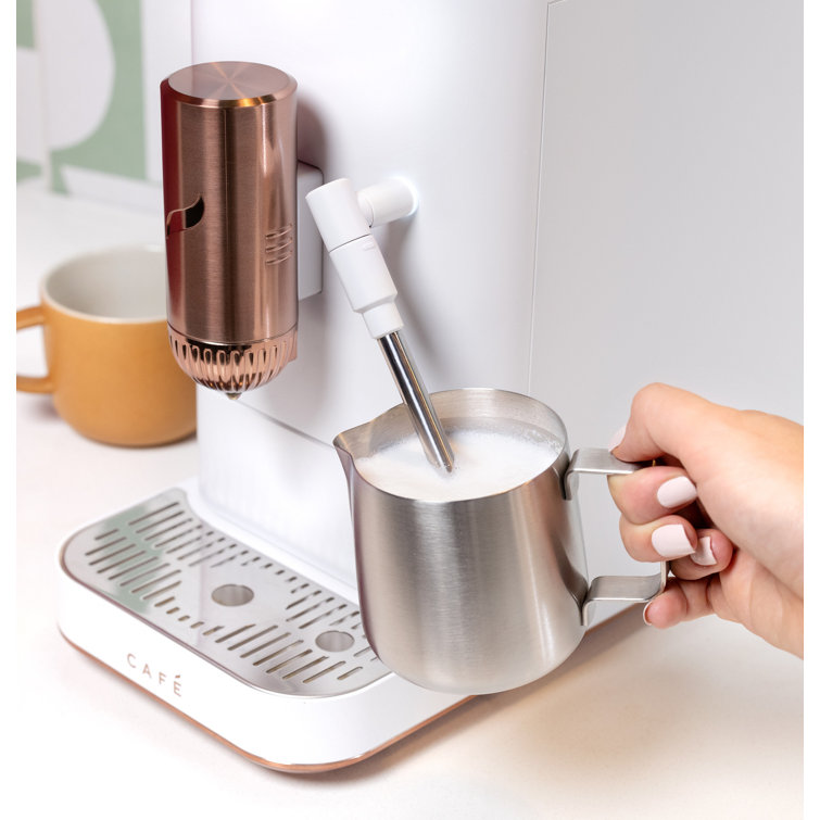 Matte White Stainless Steel Automatic Espresso Machine with Grinder and Frother