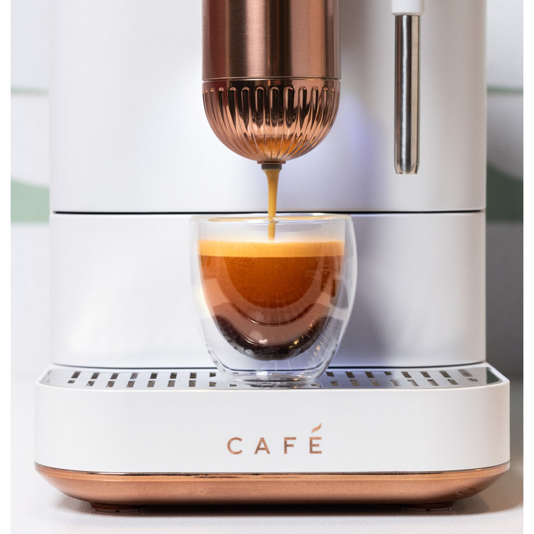 Matte White Stainless Steel Automatic Espresso Machine with Grinder and Frother