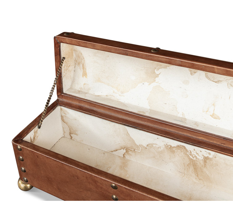 Traditional Embossed Leather-Wrapped Wooden Storage Box