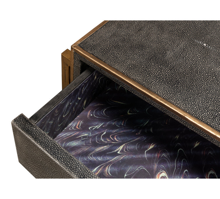 Gold and Gray Shagreen Leather Console Table with Storage