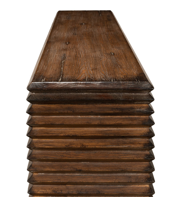 Stacked Dark Brown Solid Wood Console Table with Storage