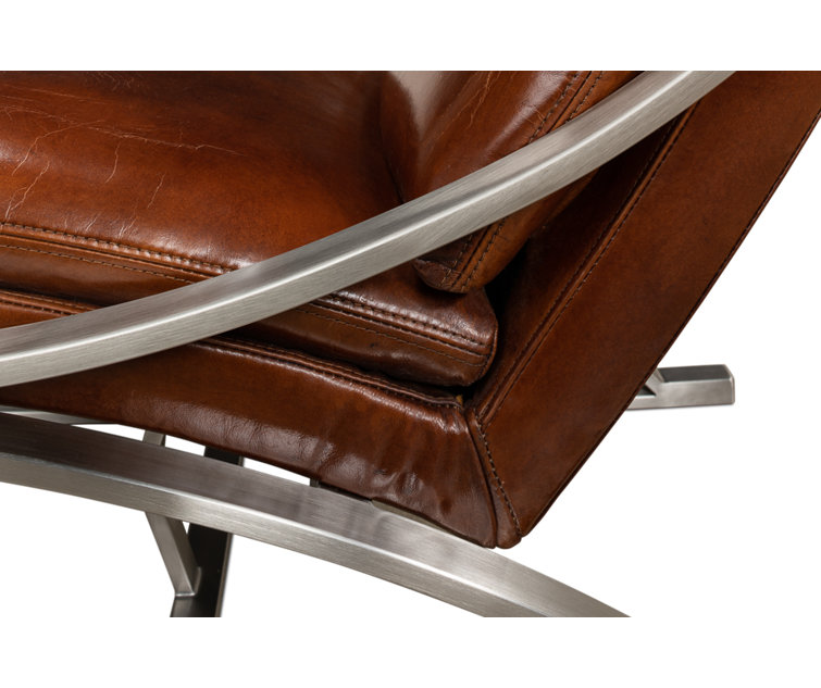 Brown Genuine Leather and Metal Armless Chair