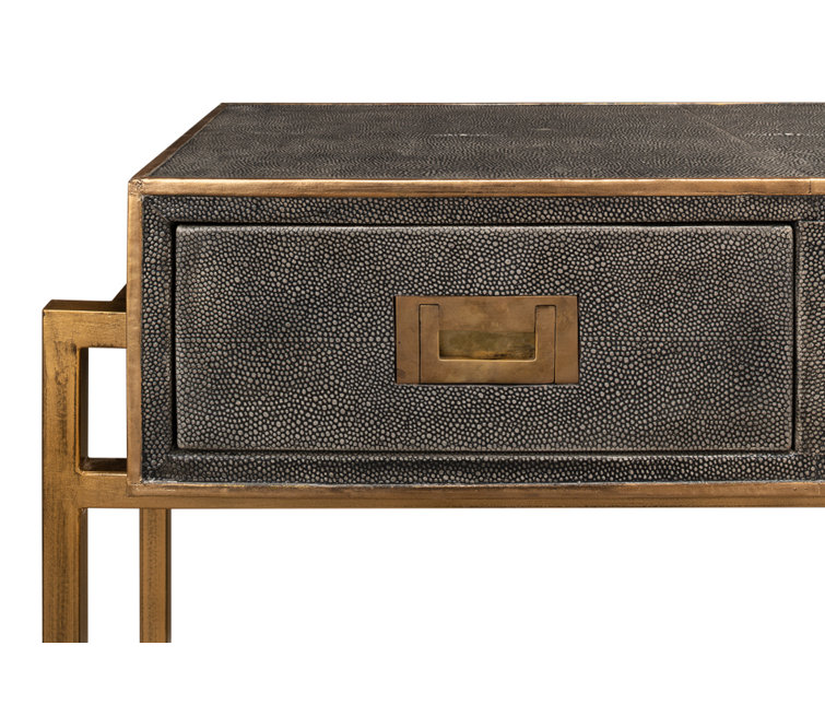 Gold and Gray Shagreen Leather Console Table with Storage