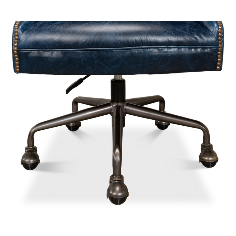 Chateau Blue Leather Swivel Arm Chair with Metal Base