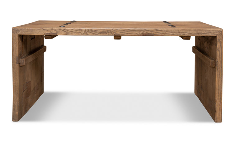 Rustic Rectangular Beige Wood Coffee Table with Storage