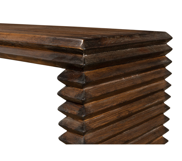 Stacked Dark Brown Solid Wood Console Table with Storage