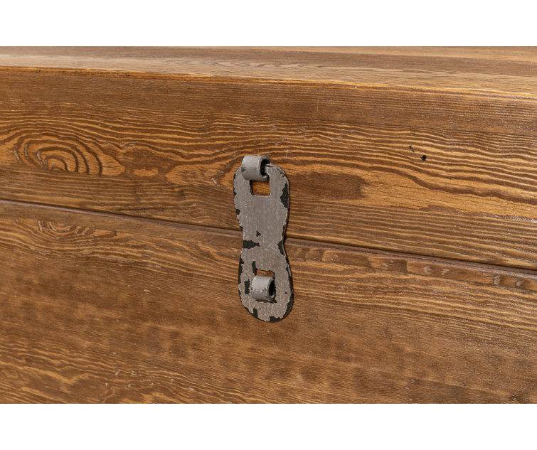 Brown Pine Rectangular Trunk End Table with Storage