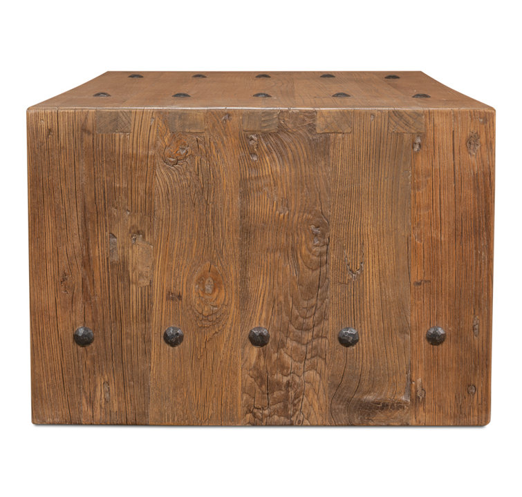 Rustic Rectangular Beige Wood Coffee Table with Storage