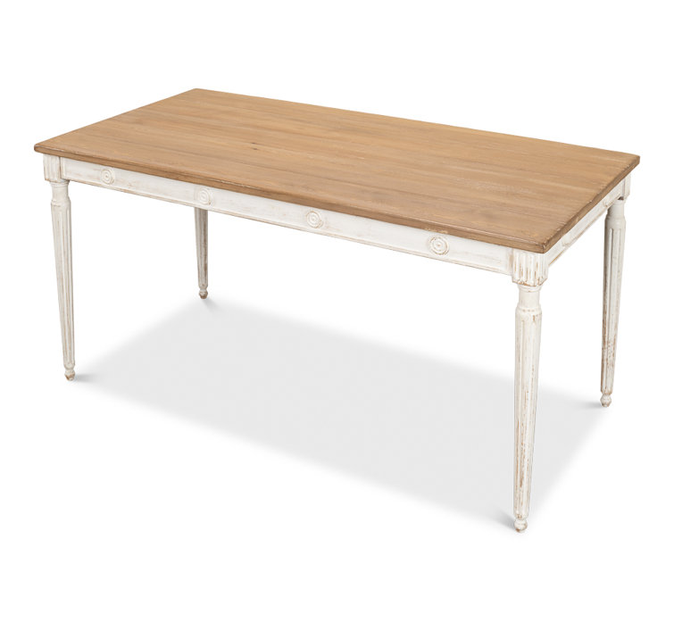 French Country Farmhouse Pine 63'' White Dining Table