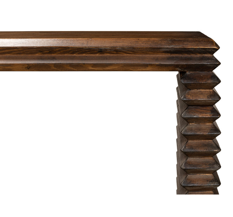 Stacked Dark Brown Solid Wood Console Table with Storage