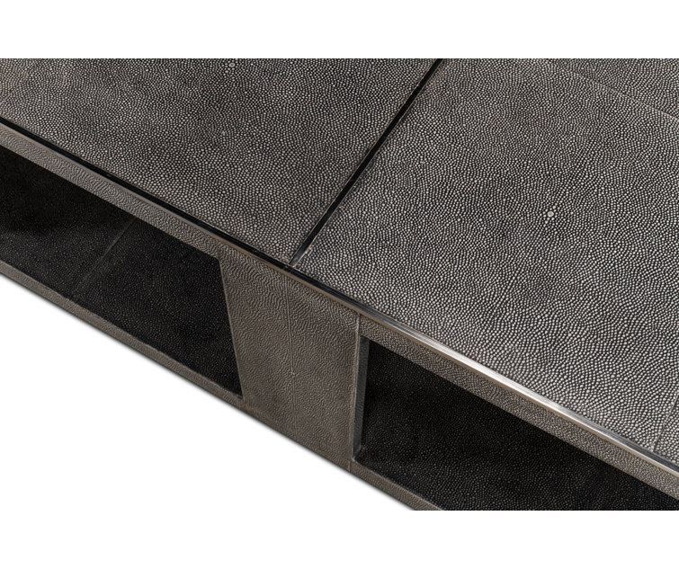 Black Square Wood Coffee Table with Stainless Steel Accents