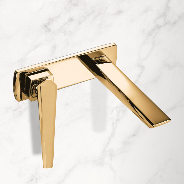 Polished Gold Wall-Mounted Single-Handle Ceramic Bathroom Faucet