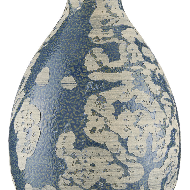 Vintage Blue Ceramic Table Lamp with Ivory Shade