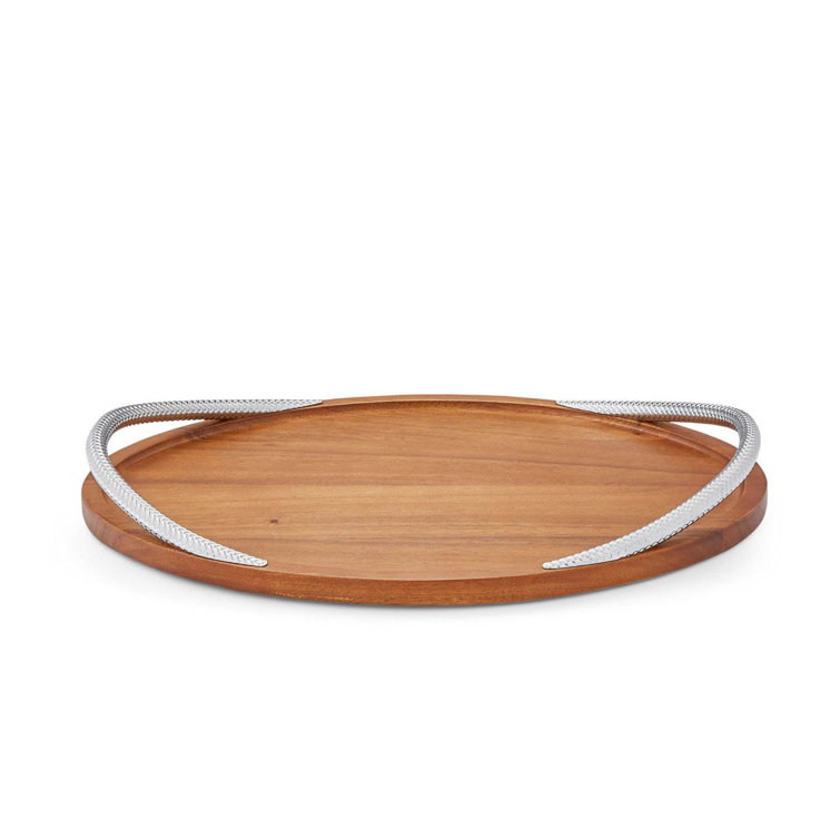 Acacia Wood and Chrome Braid Serving Tray