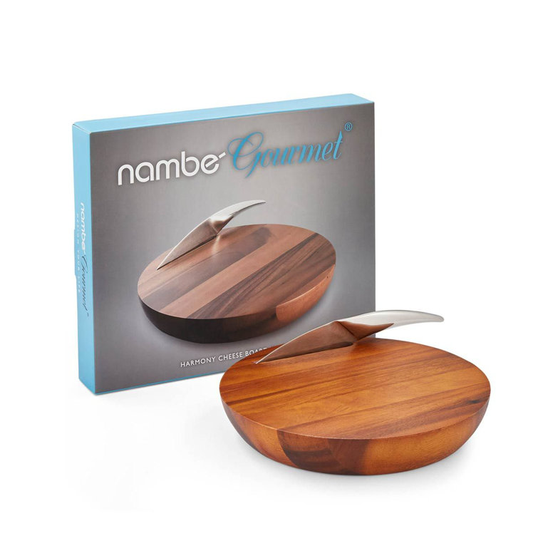 Round Acacia Wood Cheese Board with Stainless Steel Knife