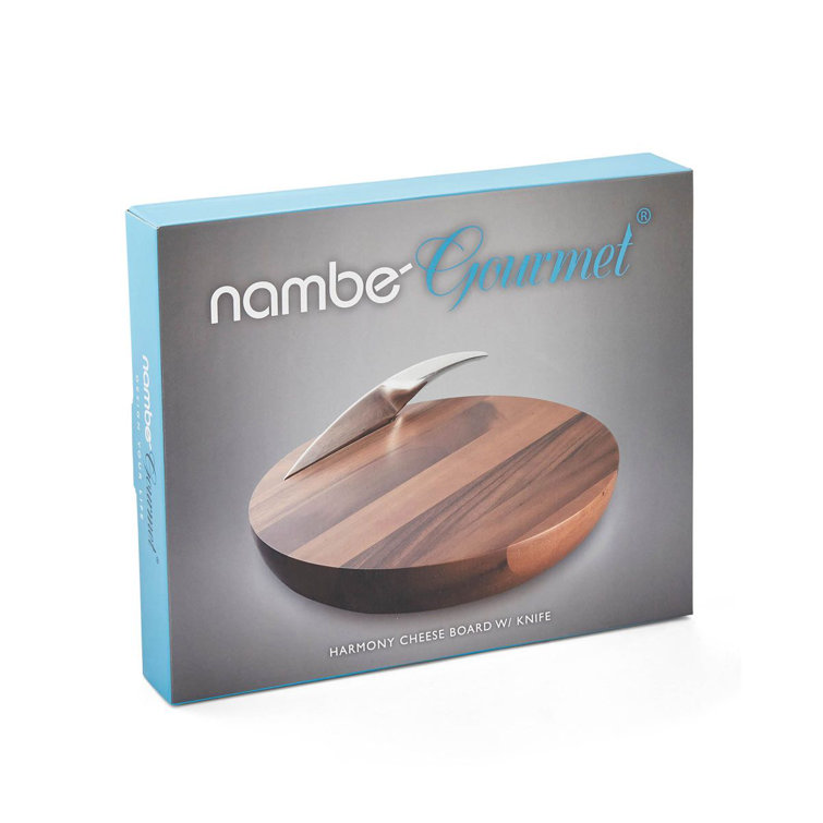 Round Acacia Wood Cheese Board with Stainless Steel Knife