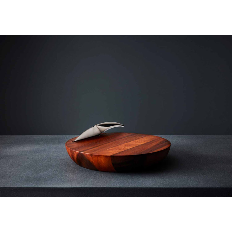 Round Acacia Wood Cheese Board with Stainless Steel Knife