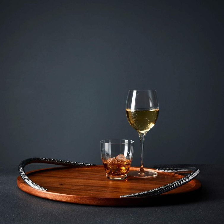 Acacia Wood and Chrome Braid Serving Tray