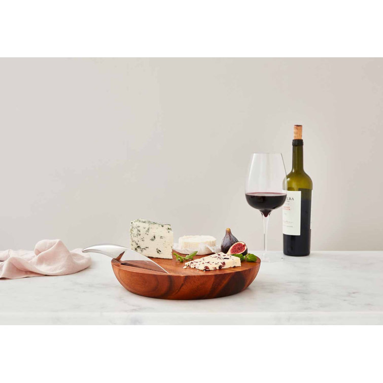 Round Acacia Wood Cheese Board with Stainless Steel Knife