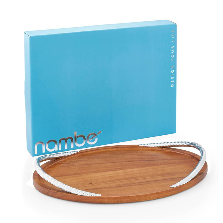 Acacia Wood and Chrome Braid Serving Tray