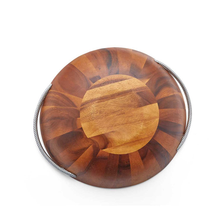 Acacia Wood and Chrome Braid Salad Bowl with Servers