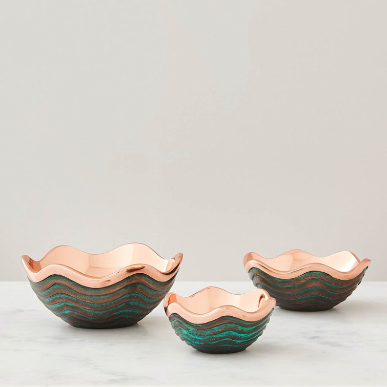 Copper and Verdigris Scalloped Edge Salad Bowl