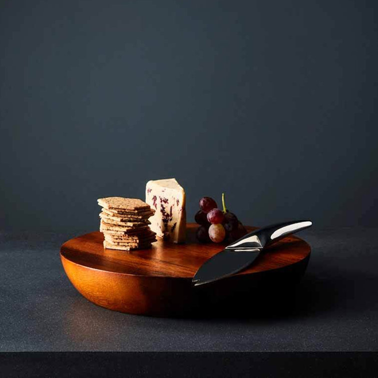 Round Acacia Wood Cheese Board with Stainless Steel Knife