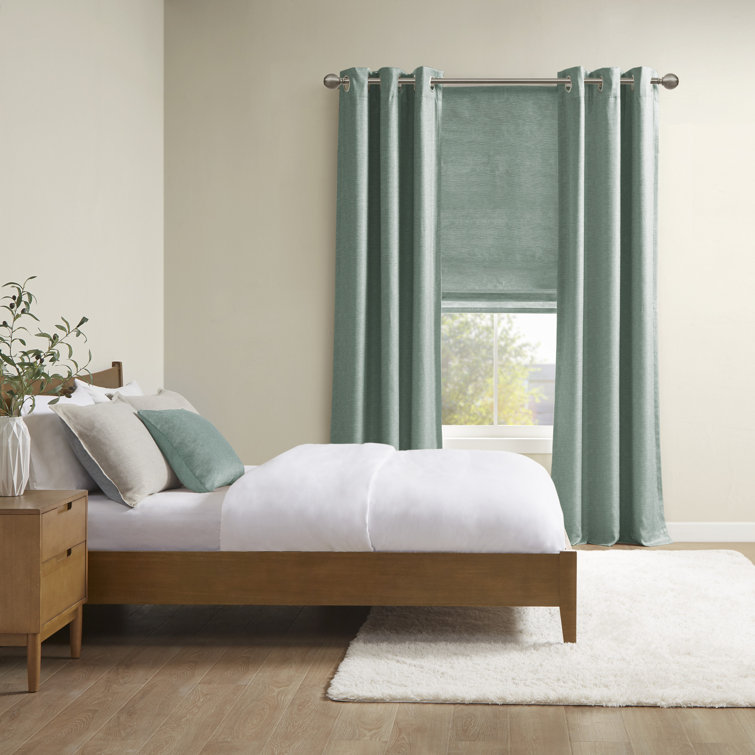 Green Faux Silk Cordless Blackout Roman Shade, 31" x 64"