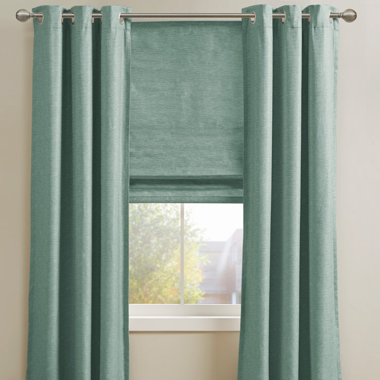 Green Faux Silk Cordless Blackout Roman Shade, 31" x 64"