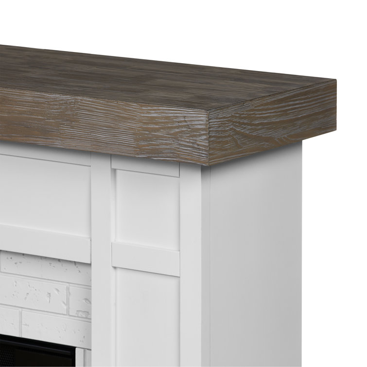 Cravenhall 64" White Faux Brick Electric Fireplace with Rustic Mantel