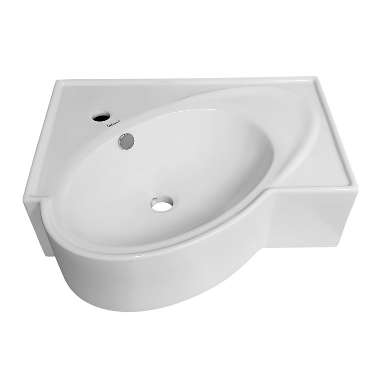 White Ceramic Wall-Mount Bathroom Sink with Oval Bowl