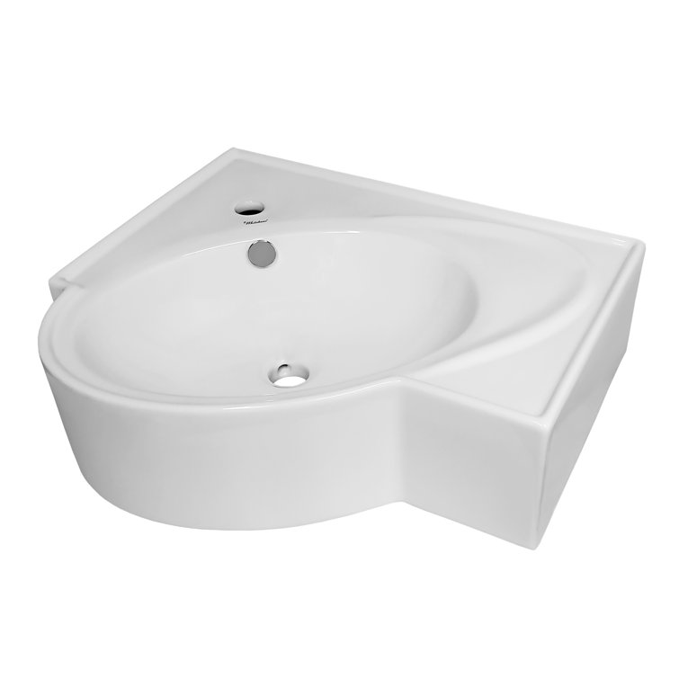 White Ceramic Wall-Mount Bathroom Sink with Oval Bowl