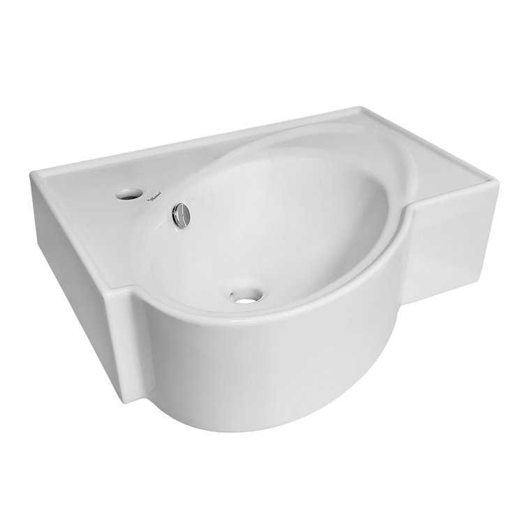 White Ceramic Wall-Mount Bathroom Sink with Oval Bowl