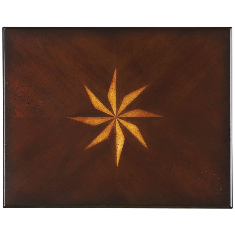 Cherry Wood Round Accent Table with Starburst Inlay