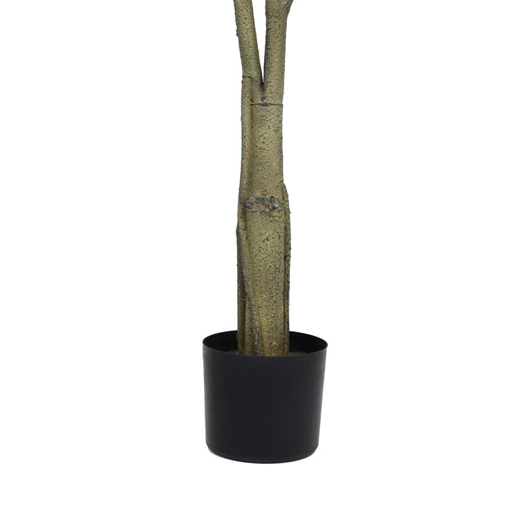 72'' Green Artificial Fiddle Leaf Fig Plant in Black Pot