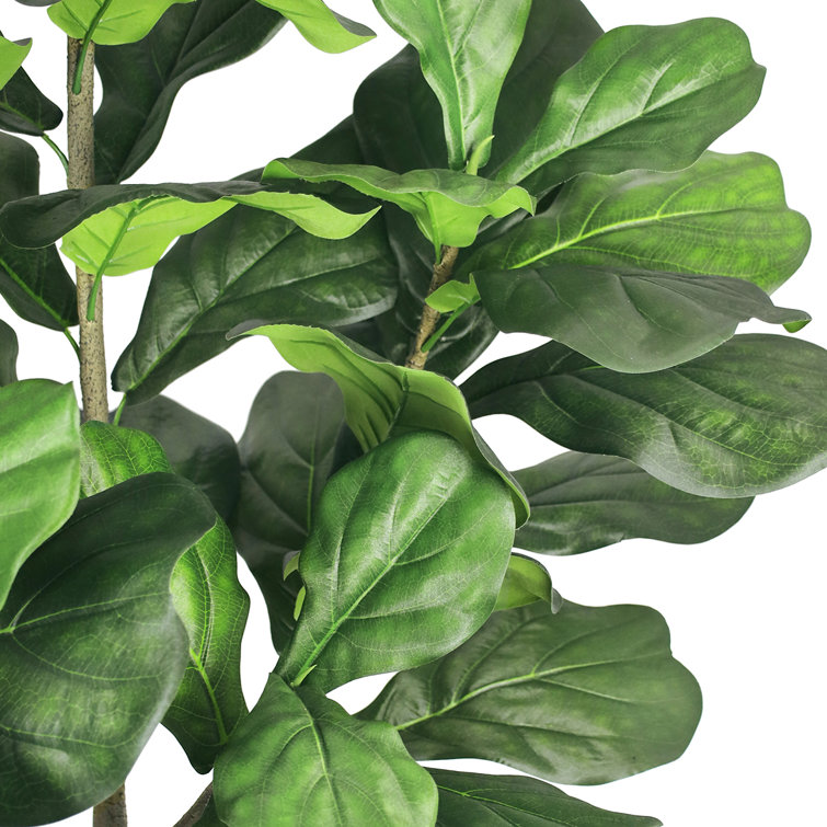 72'' Green Artificial Fiddle Leaf Fig Plant in Black Pot