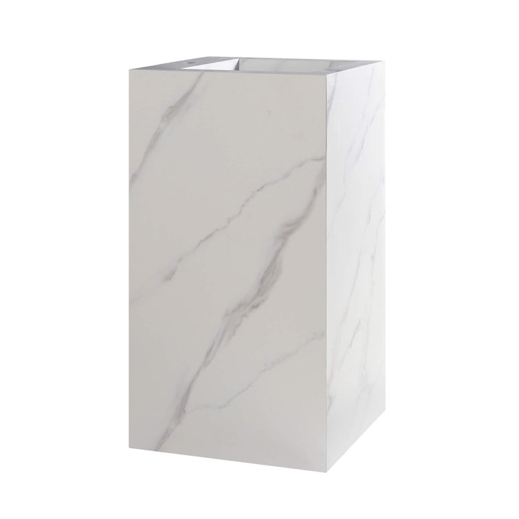 White Carrara Stone Square Pedestal Bathroom Sink