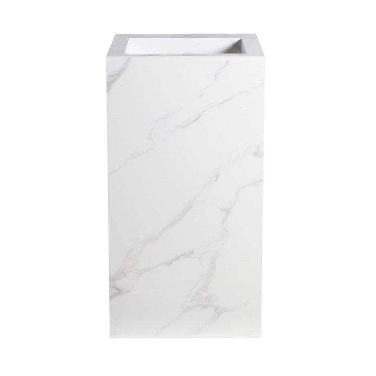 White Carrara Stone Square Pedestal Bathroom Sink