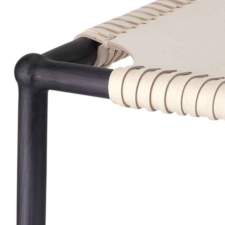 Off-White Leather and Black Metal 24" Counter Stool