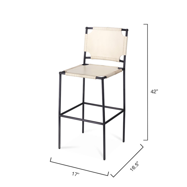 Asher Off-White Leather and Black Steel Bar Stool