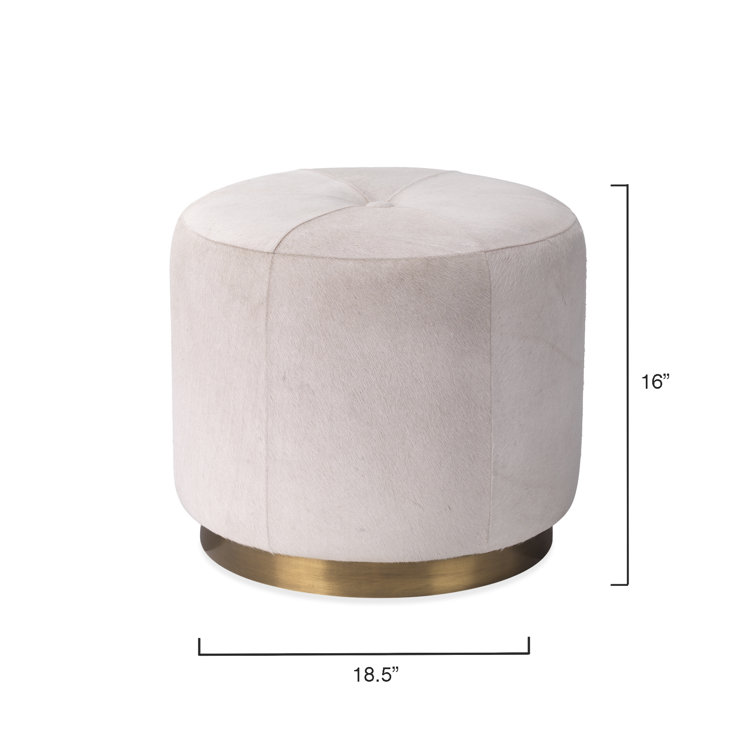 Sanford Round White Hair-on-Hide Pouf with Brass Base